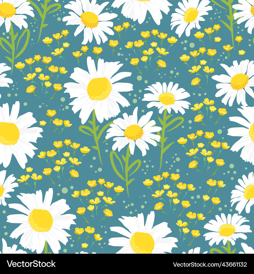 Seamless pattern with chamomile and buttercups Vector Image