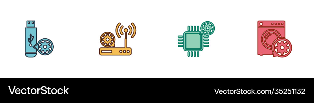 Set usb flash drive setting router and wi-fi Set usb flash drive setting router and wi-fi Vector Image