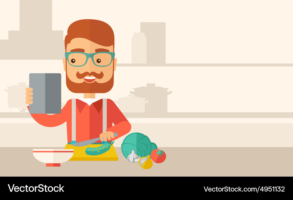 Worker cook with menu Vector Image
