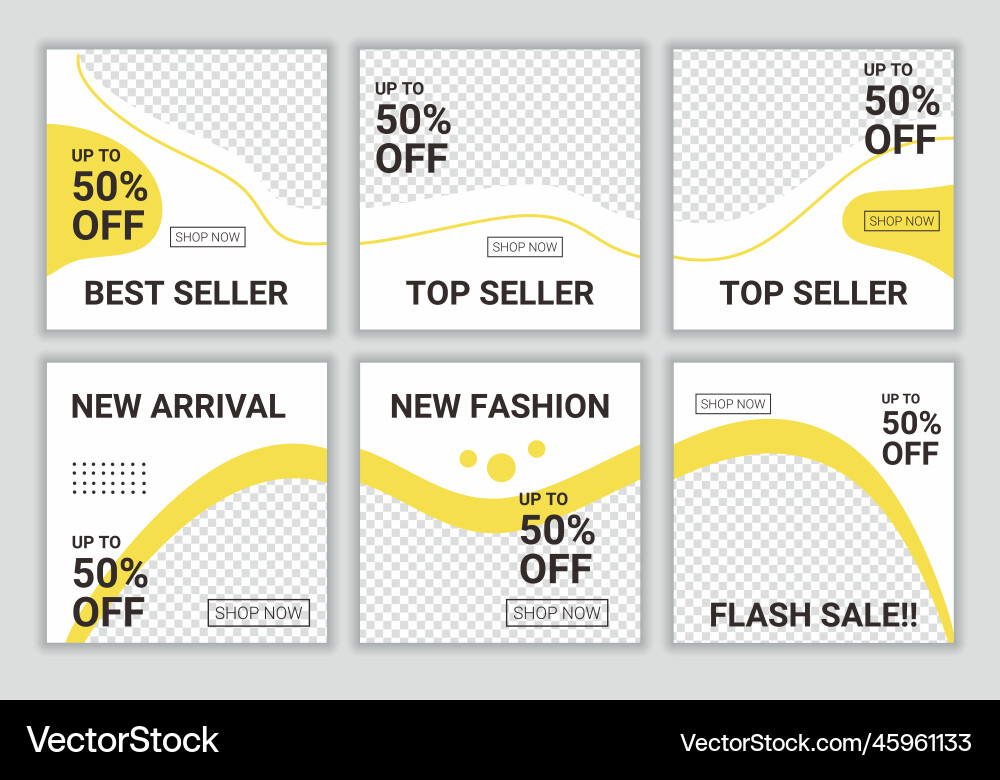 6 set of editable minimal puzzle square banner 6 set of editable minimal puzzle square banner vector image
