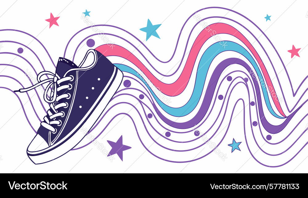 Dynamic running shoe with colorful swirling Vector Image
