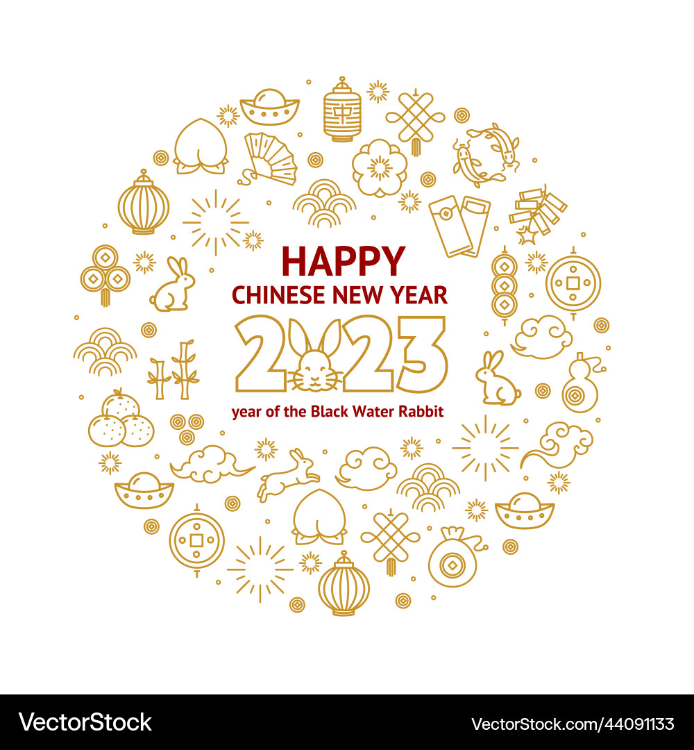 Happy chinese new year round design template thin