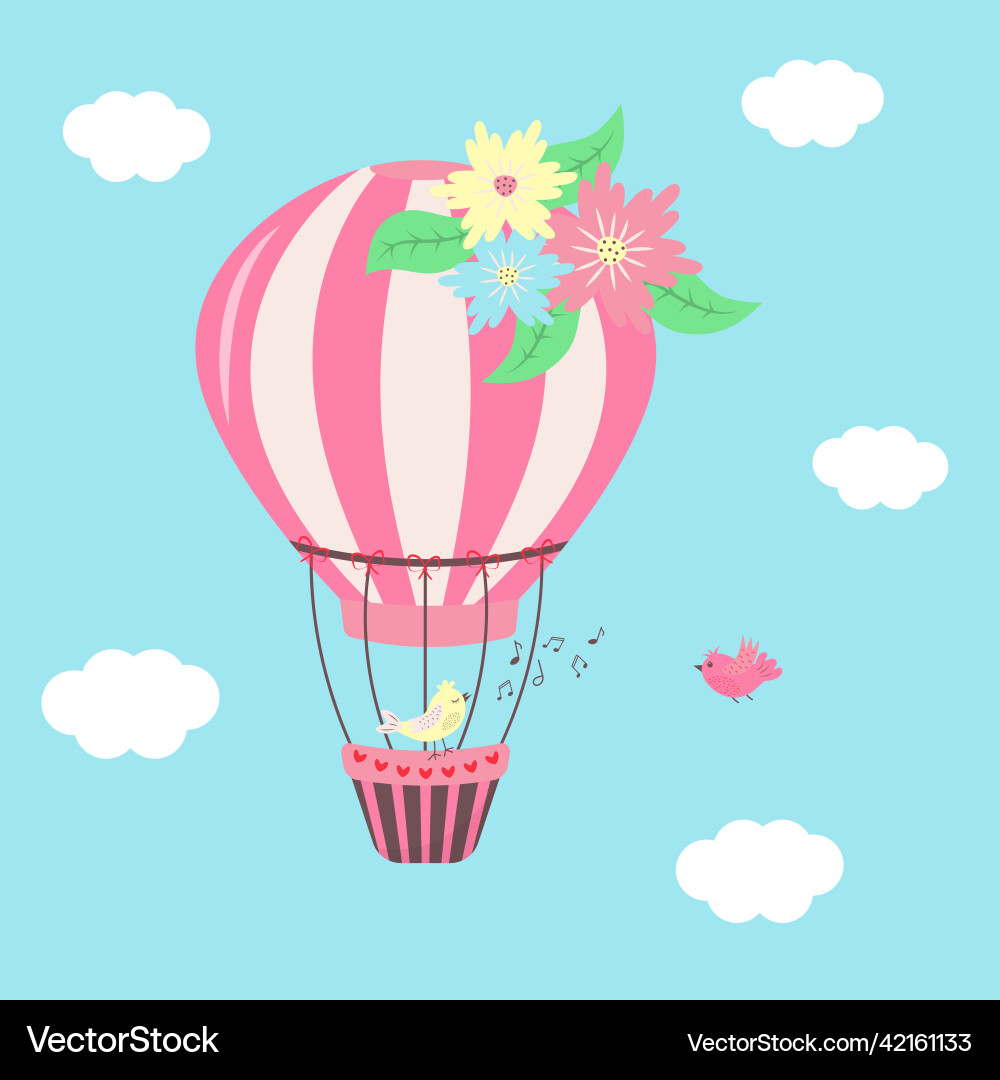 Heißluftballon mit Blumen am Himmel Heißluftballon mit Blumen am Himmel vektorbild