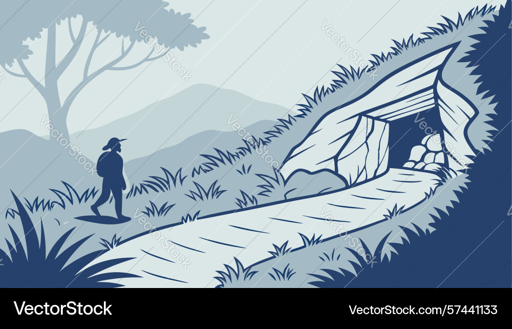 Man exiting cave design generative ai Vector Image