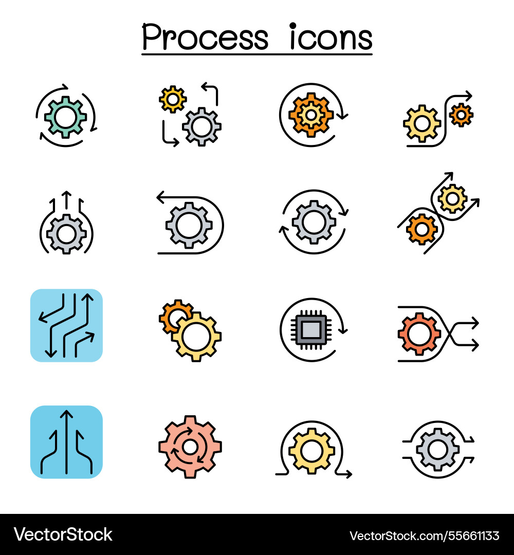 Process icon set color line style Process icon set color line style vector image
