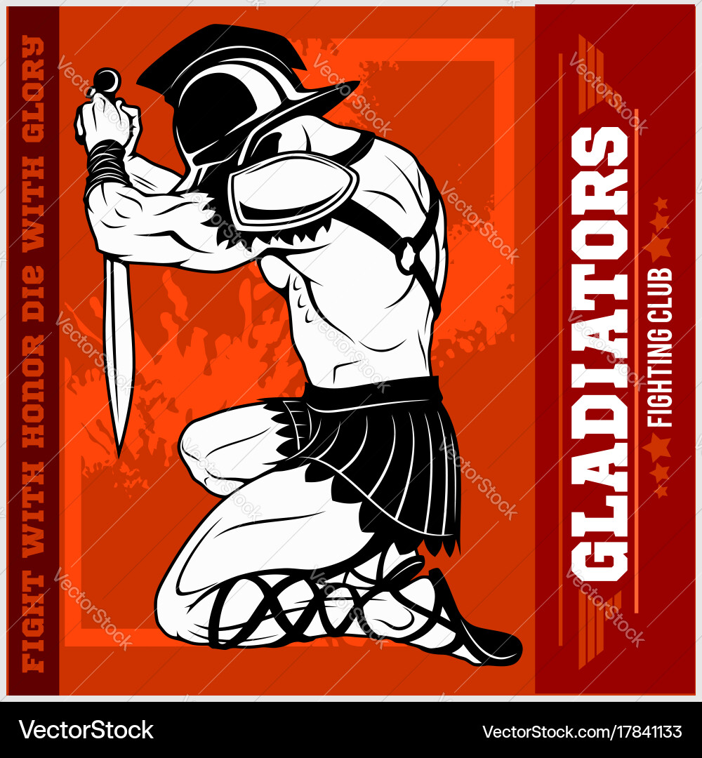 Set of gladiators on red background vector image