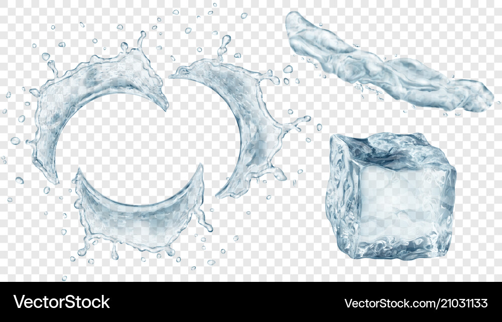 Water splashes and ice cube Water splashes and ice cube vector image
