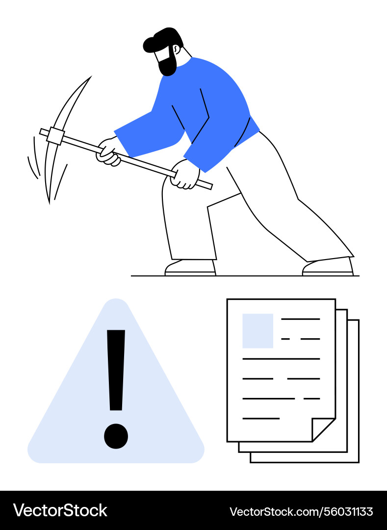 Worker digging with pickaxe and documents Worker digging with pickaxe and documents vector image