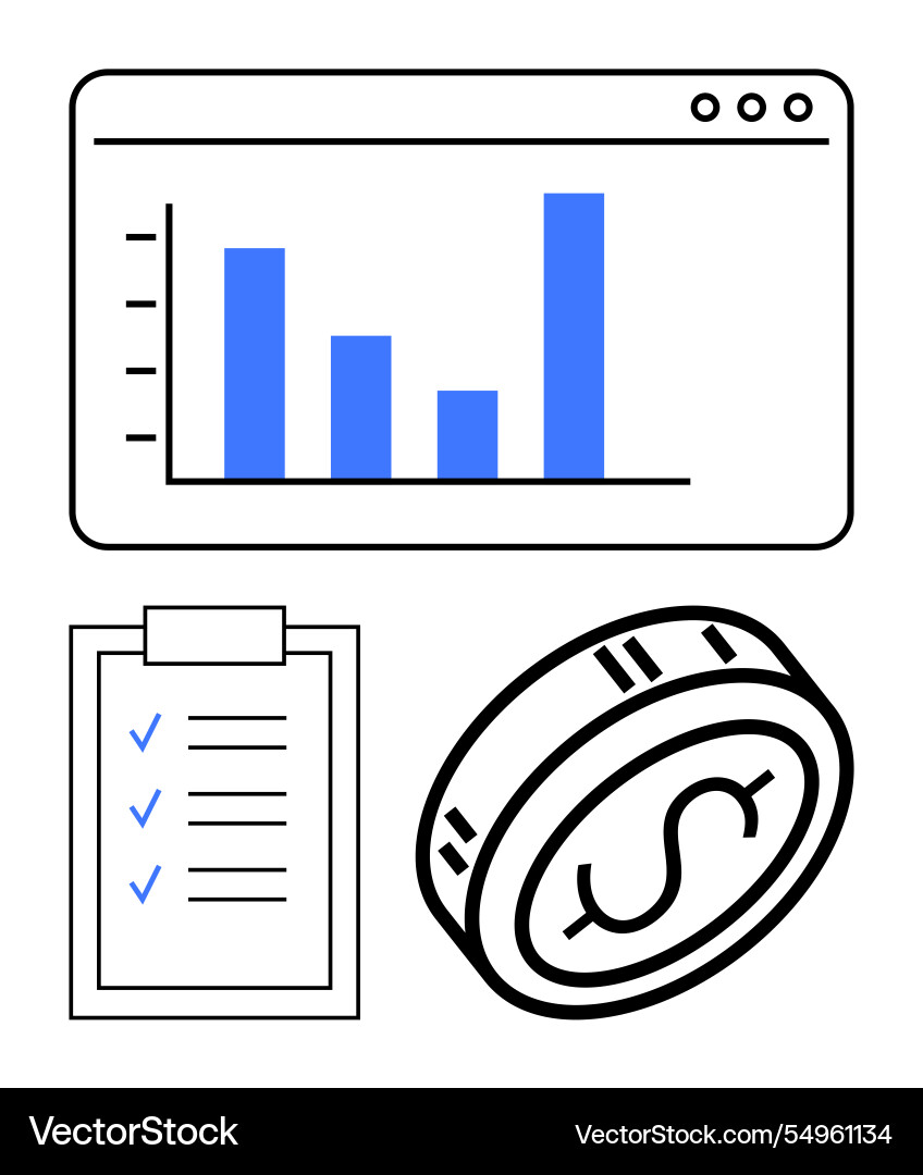 Business analytics with bar graph checklist Business analytics with bar graph checklist vector image
