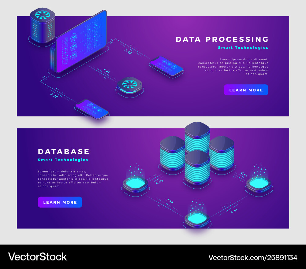 Data processing and database concept banner Data processing and database concept banner vector image