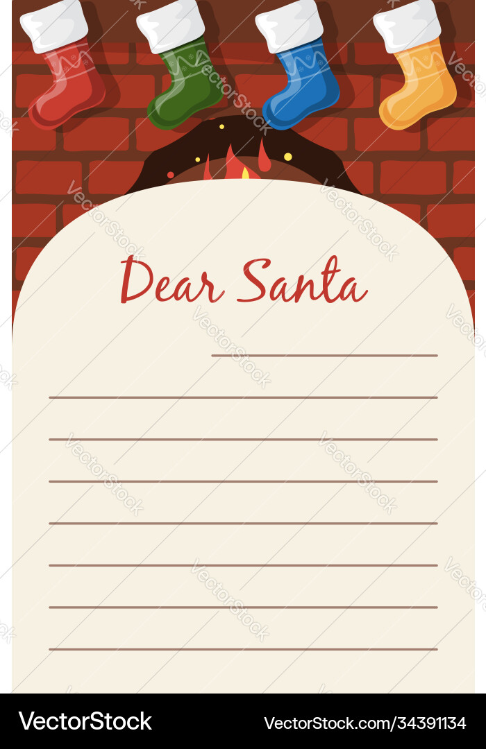 Dear santa christmas stationery template letter Dear santa christmas stationery template letter vector image