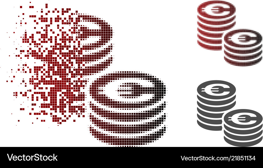 Decomposed pixelated halftone euro coin columns Decomposed pixelated halftone euro coin columns vector image