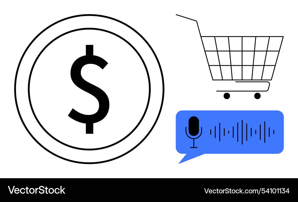 Dollar symbol with shopping cart and voice command Dollar symbol with shopping cart and voice command vector image