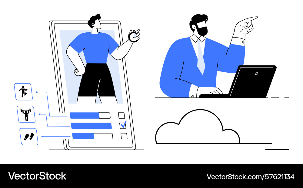 Fitness tracking app with progress monitoring Fitness tracking app with progress monitoring Vector Image