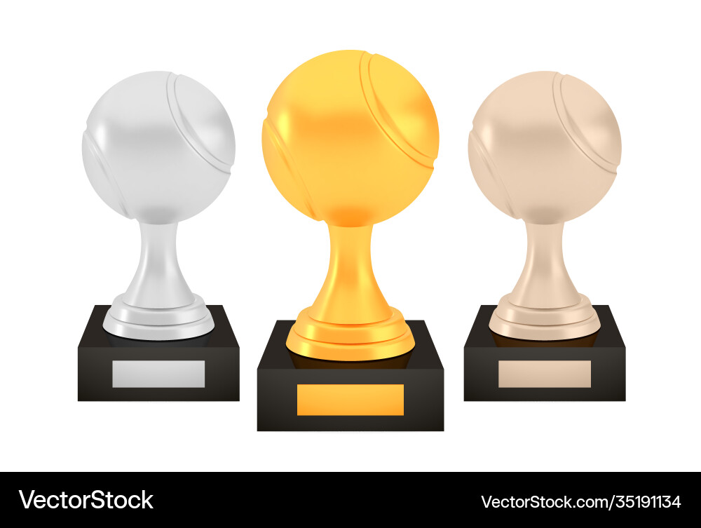 Gewinner Tennis Auszeichnungen Set Gold Silber Bronze Gewinner Tennis Auszeichnungen Set Gold Silber Bronze vektorbild