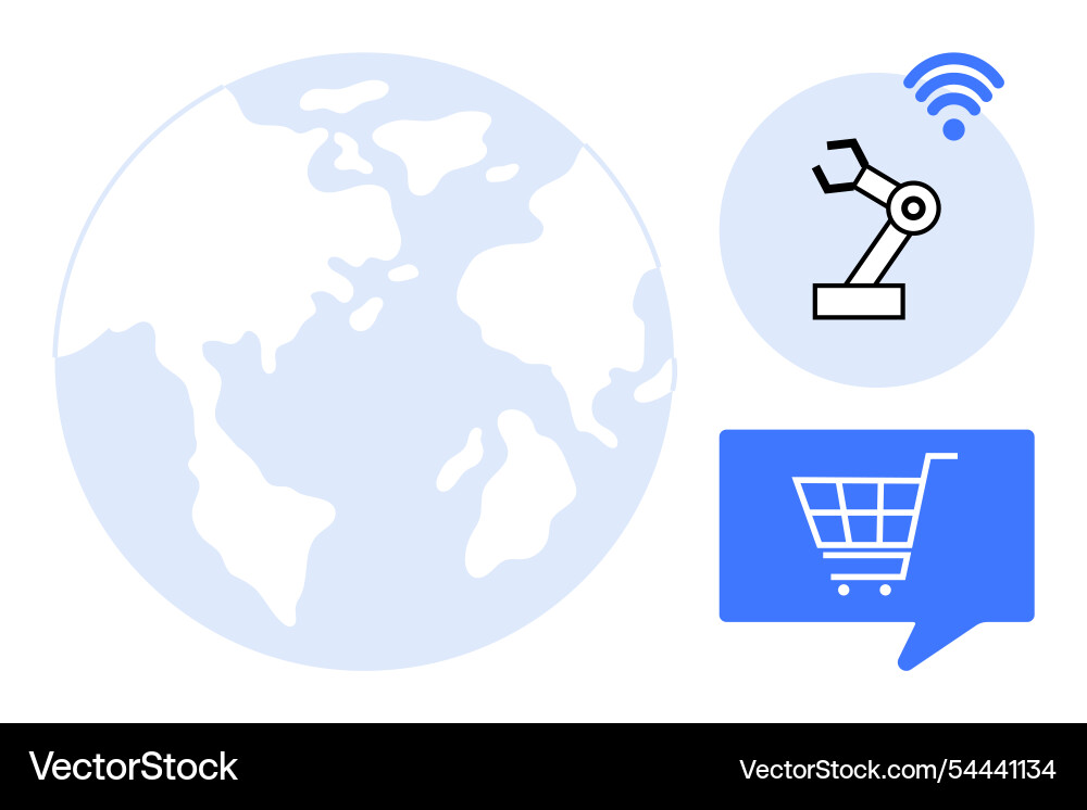 Global e-commerce and automation robot arm Global e-commerce and automation robot arm vector image