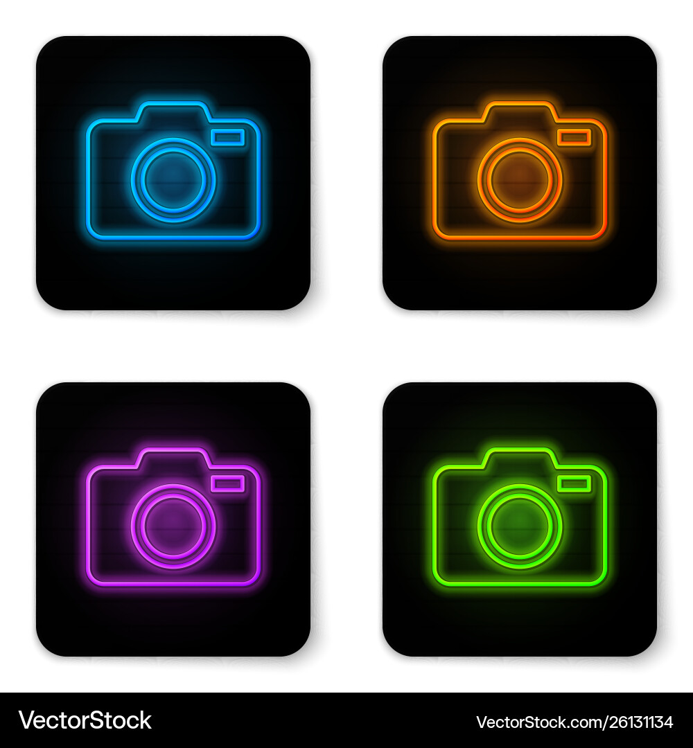 Glowing neon photo camera icon isolated on white Vector Image