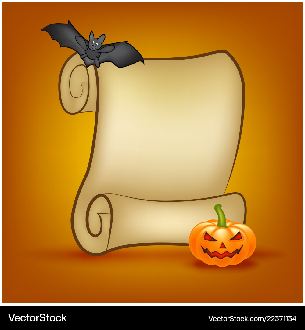 Halloween banner card with empty paper scroll Vector Image