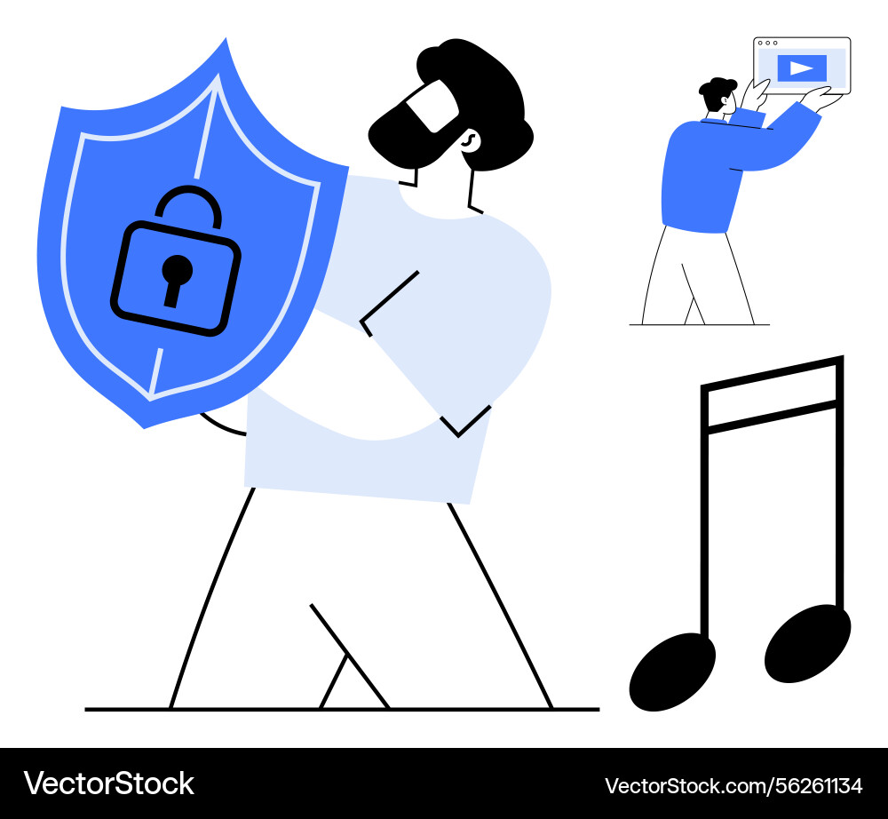 Man holding shield with lock symbol representing vector image
