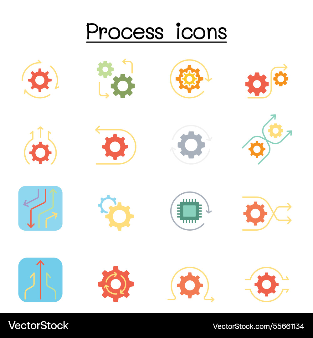 Process icon set in flat color style Process icon set in flat color style vector image