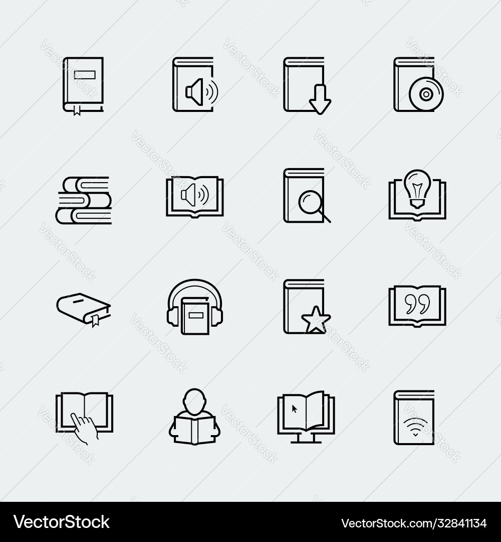Reading related icon set in thin line style Vector Image