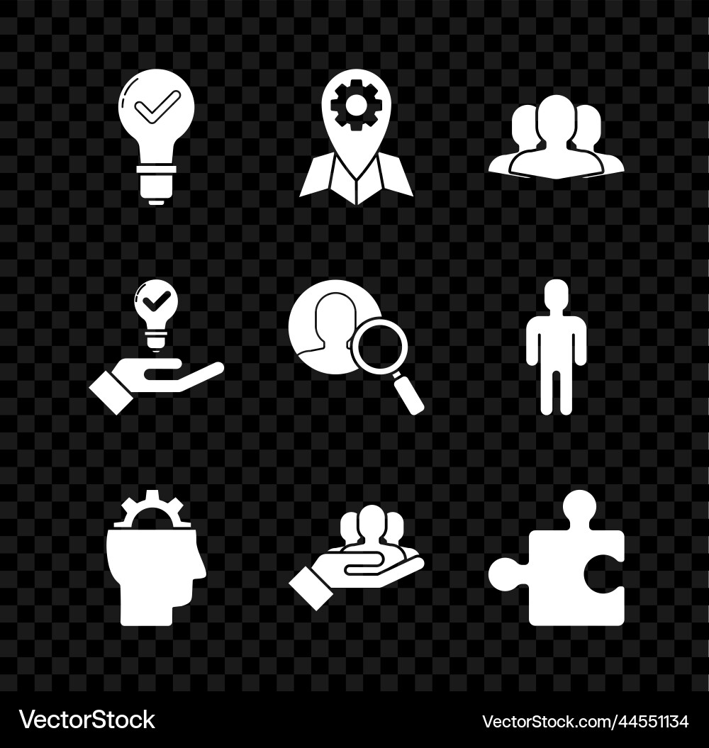 Set light bulb and check mark location job users vector image