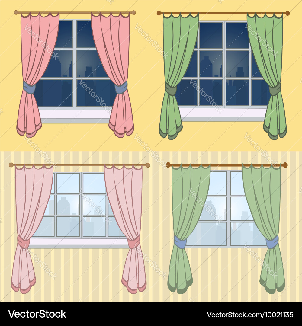 A set of curtains with beautiful view from Vector Image