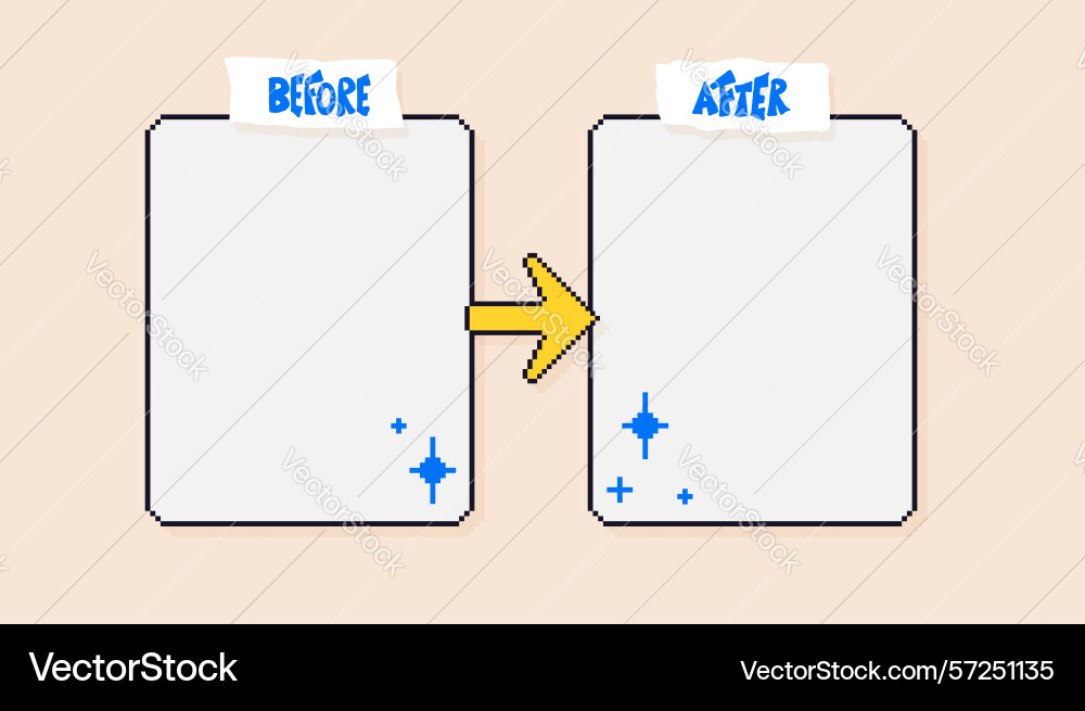 Before and after y2k pixel template retro 8 bit Before and after y2k pixel template retro 8 bit vector image