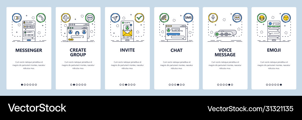 Chat website and mobile app onboarding screens Chat website and mobile app onboarding screens vector image