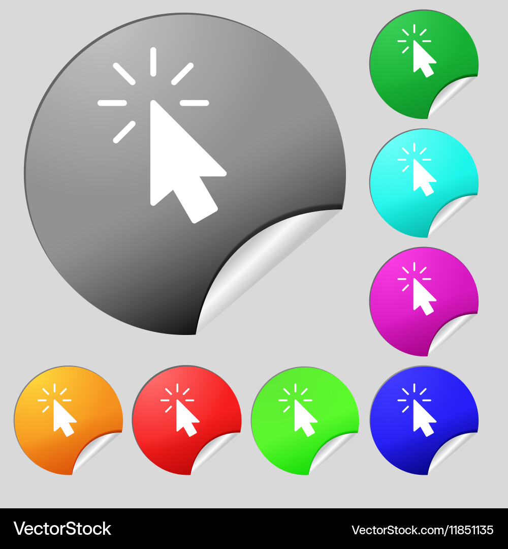 Cursor icon sign set of eight multi colored round vector image