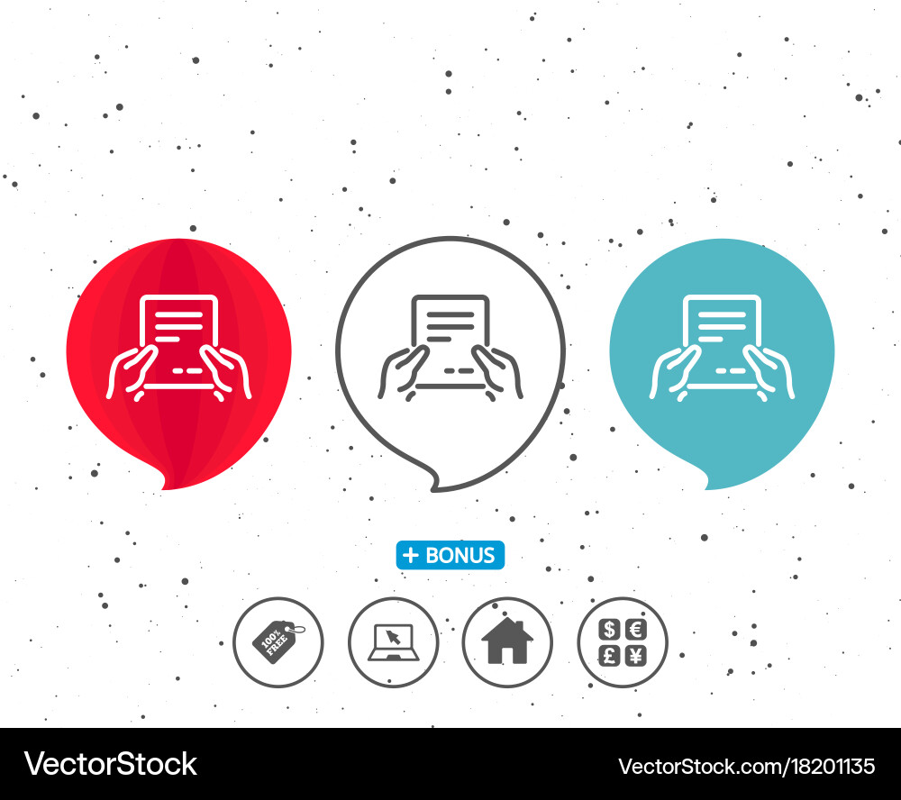 Hold document line icon text file sign vector image