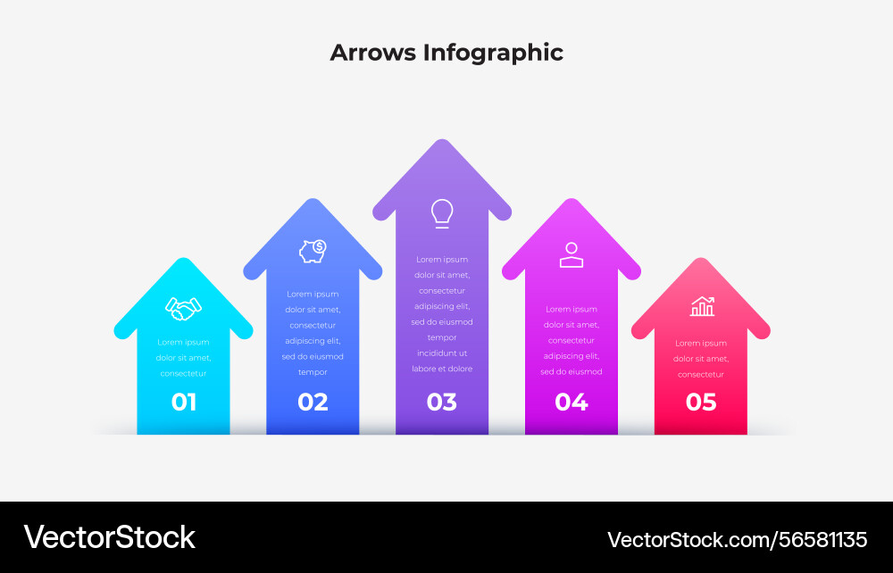 Infographic with colorful upward arrows displaying vector image