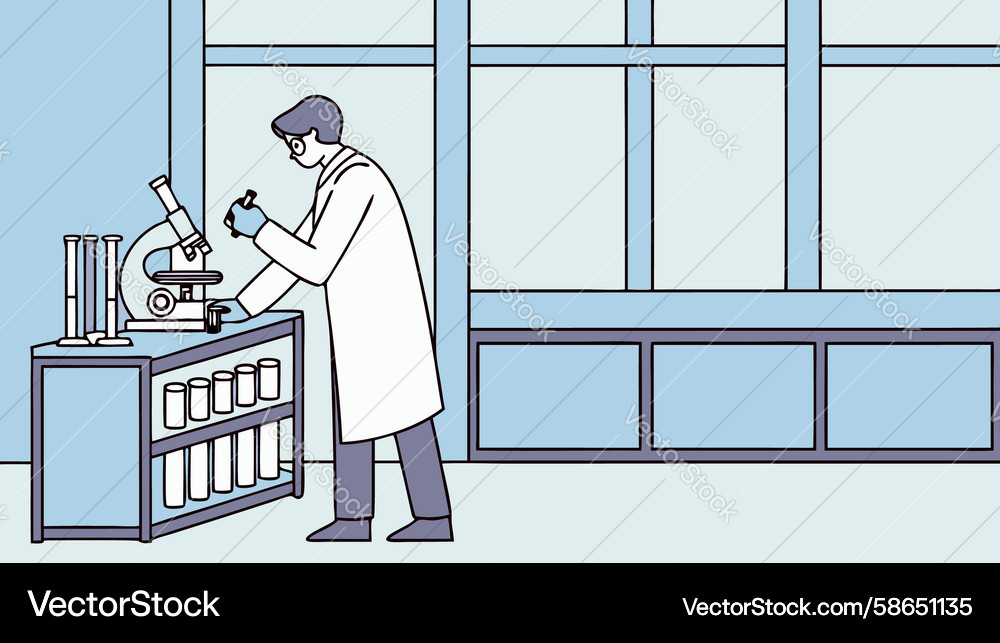 Scientist using microscope in lab design Vector Image