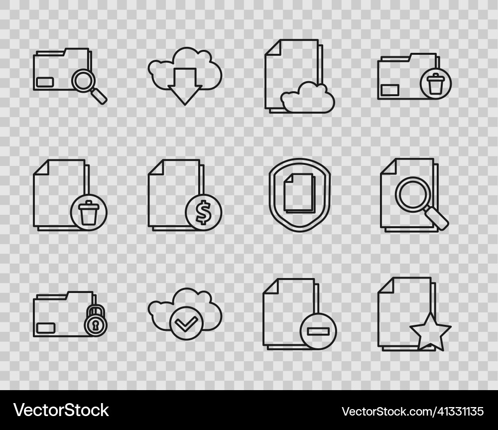 Set line folder and lock document with star Set line folder and lock document with star vector image