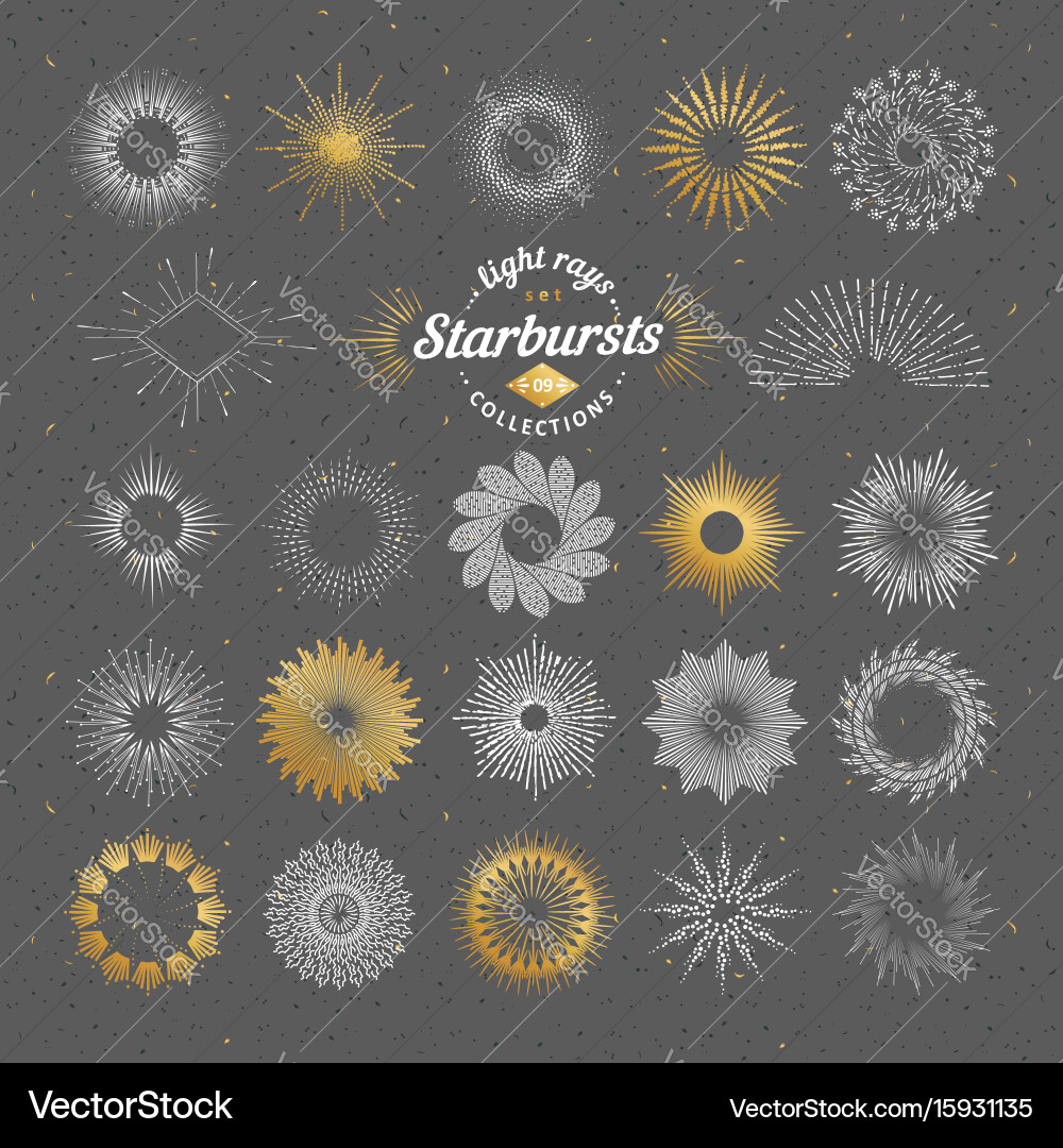 Set of handmade sunburst design elements vector image