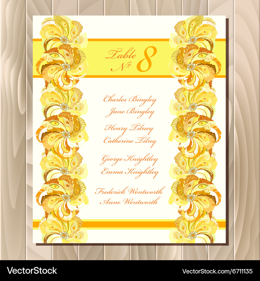 Table guest list background peacock vector image