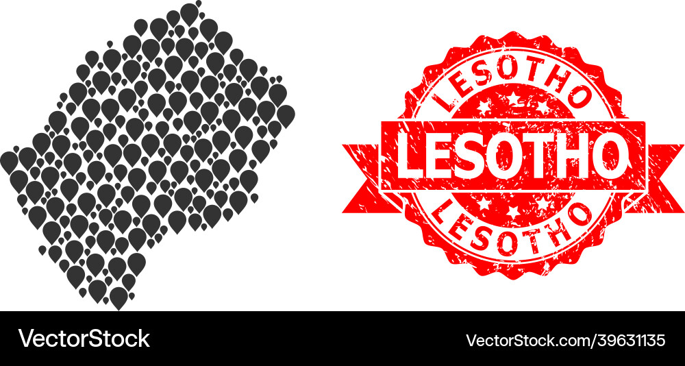 Textured lesotho stamp and pointer mosaic map Textured lesotho stamp and pointer mosaic map vector image