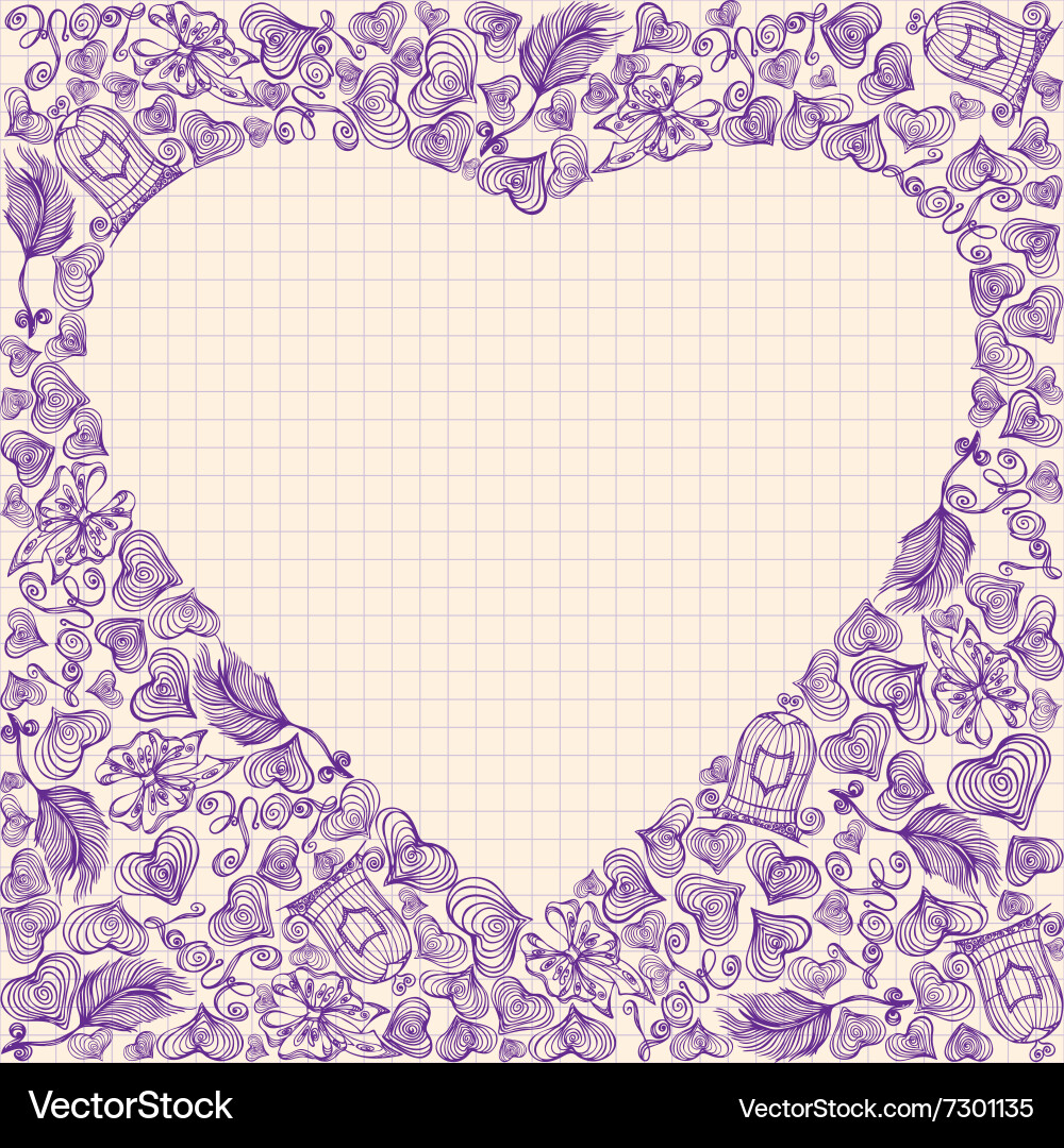 Valentines day elements in frame heart shape vector image