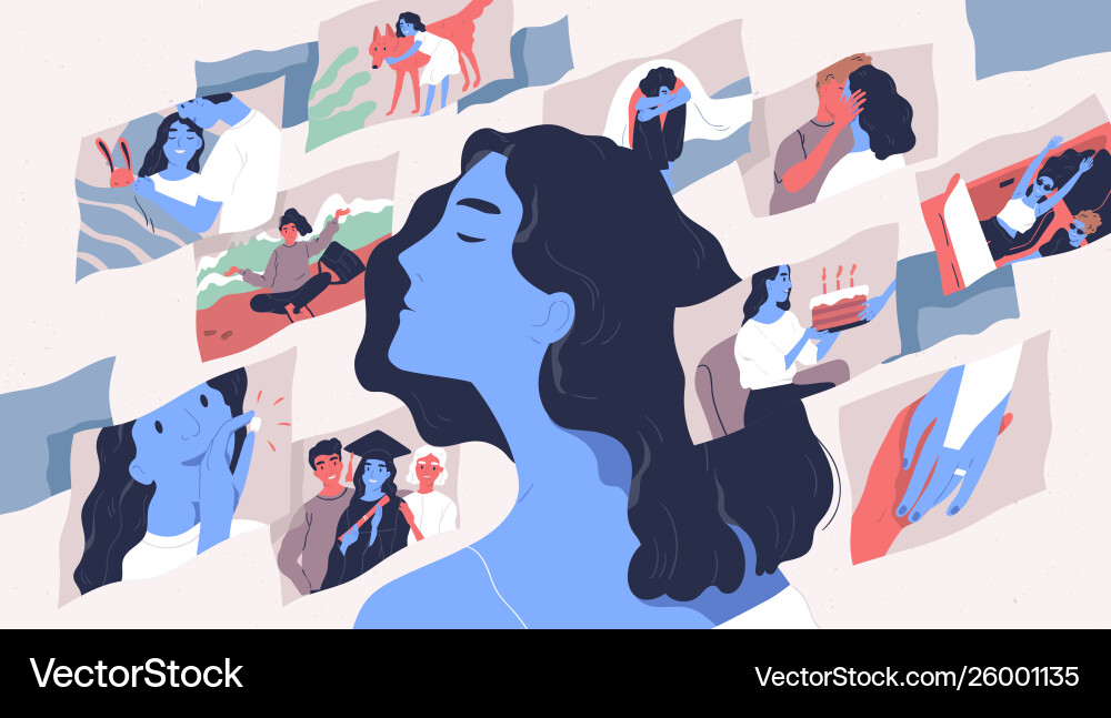 Woman's Reflections: Memory & Emotion vector image