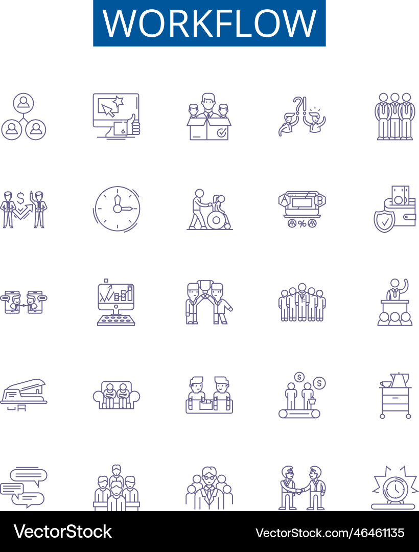 Workflow line icons signs set design collection vector image