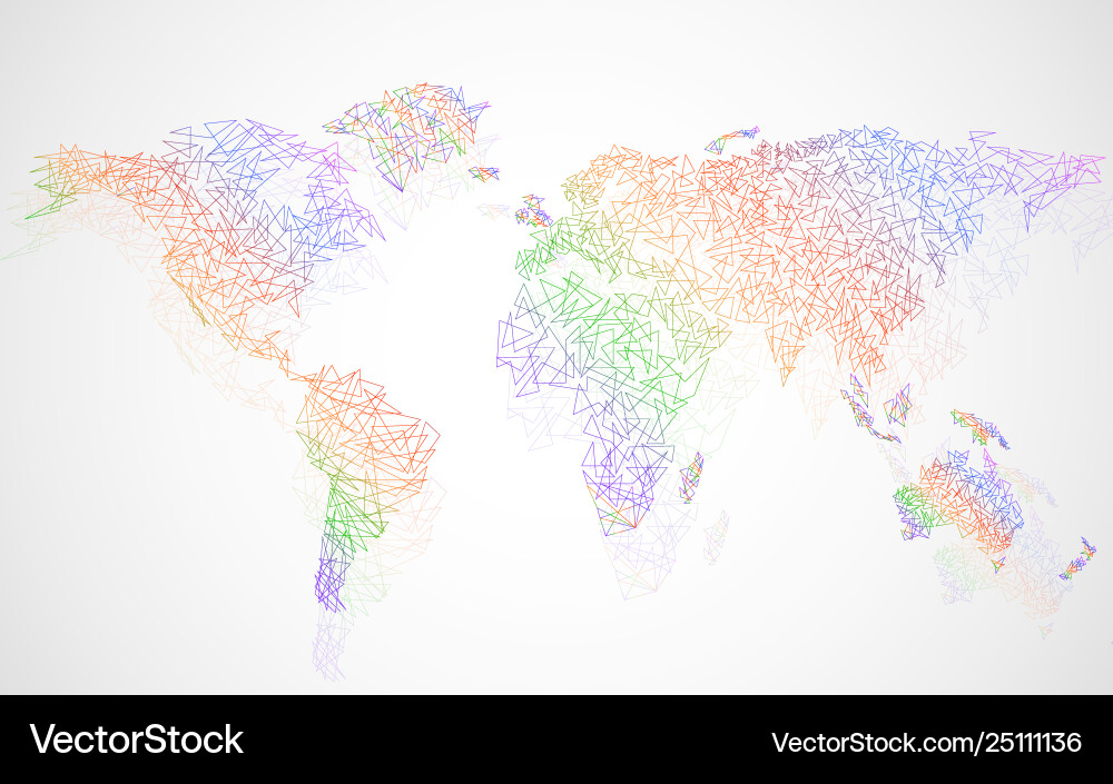 Abstract colorful polygonal world map with dots vector image