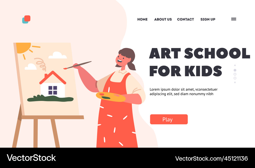 Art school for kids landing page template Vector Image