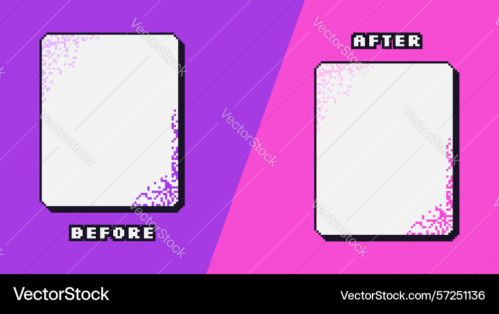 Before and after pixel game template rectangle Before and after pixel game template rectangle vector image