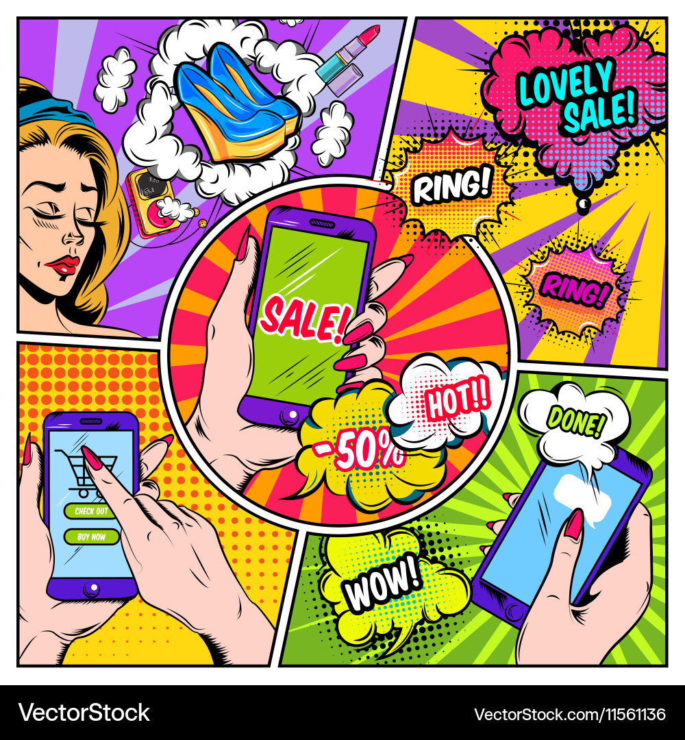 E-commerce comics page Royalty Free Vector Image