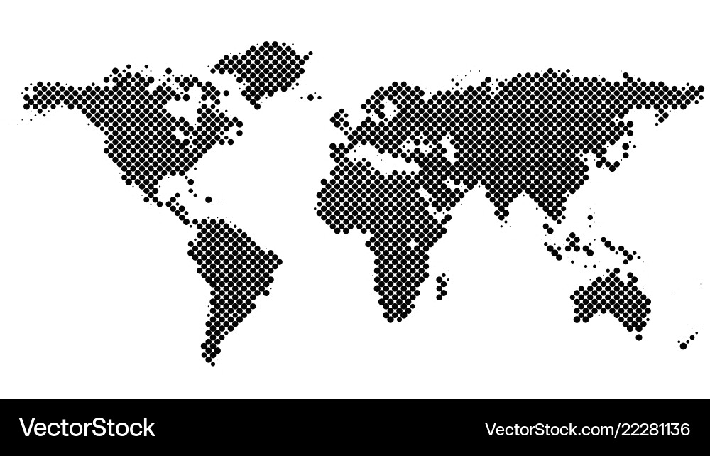 Halftone circle pattern world map background Halftone circle pattern world map background vector image