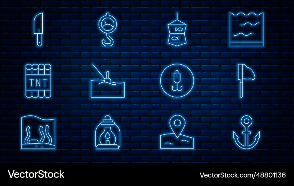 Set line anchor fishing net with fish float Vector Image
