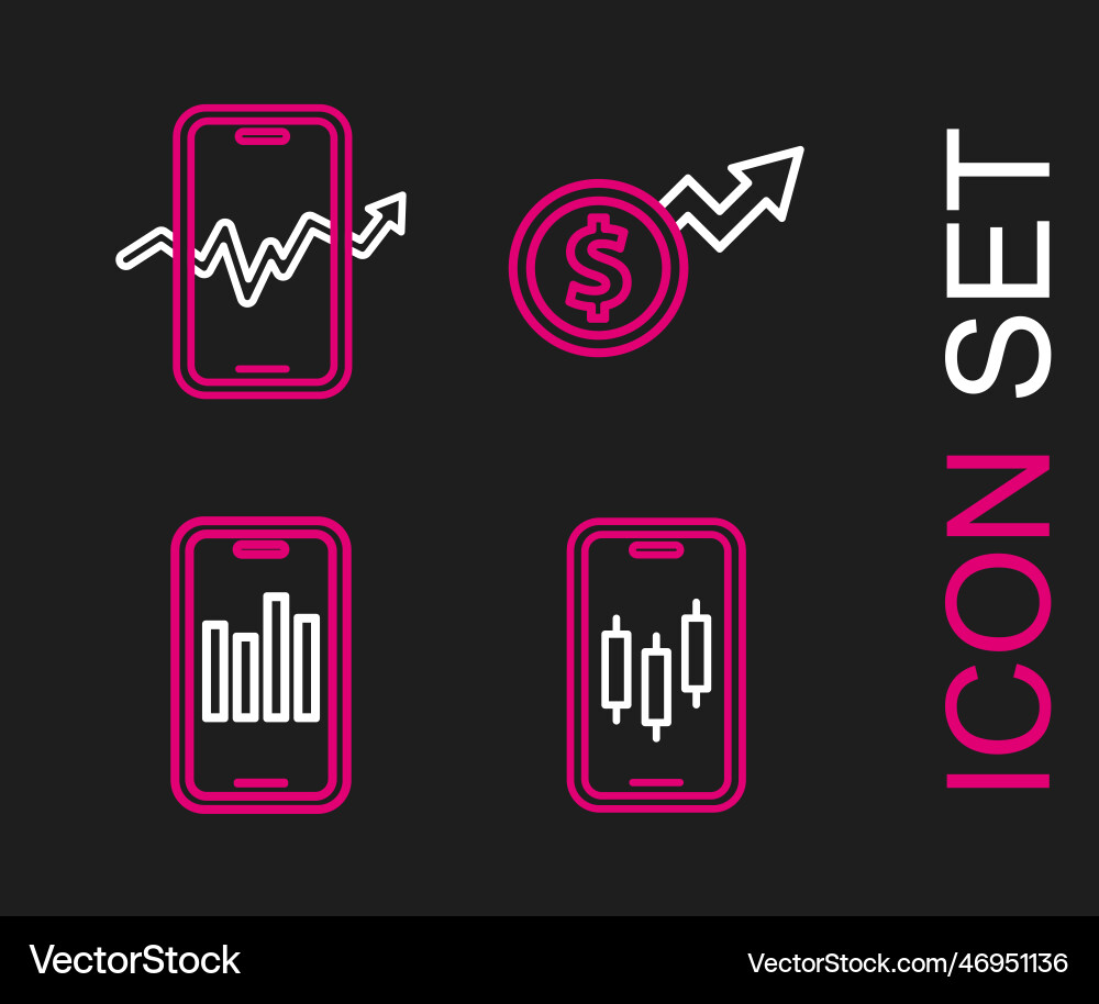Set line mobile stock trading with graph Set line mobile stock trading with graph vector image