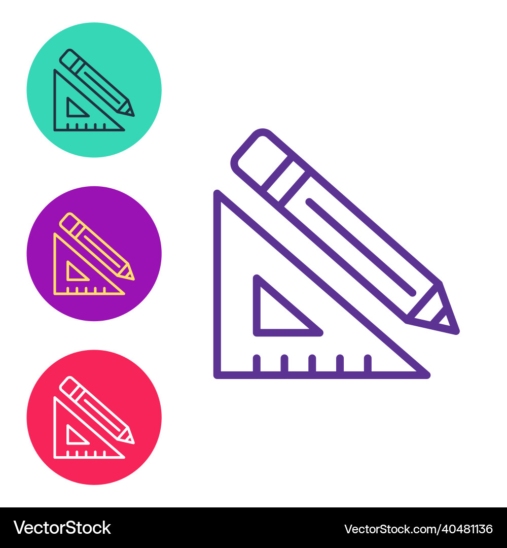 Set line triangular ruler and pencil icon isolated vector image
