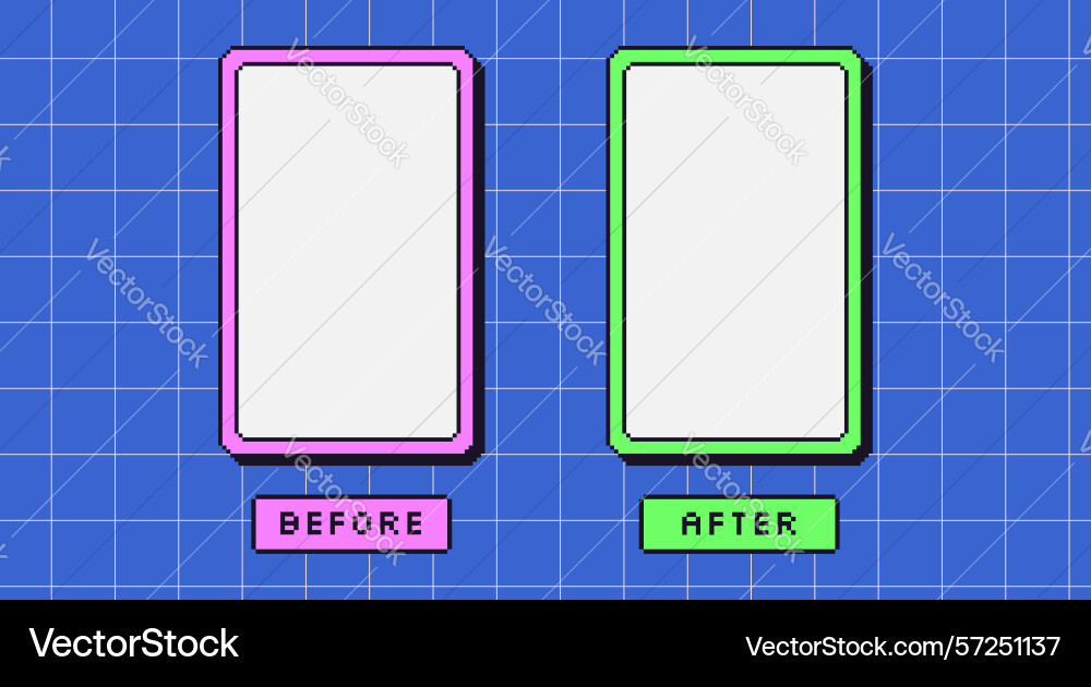 Before and after y2k pixel template retro 8 bit Before and after y2k pixel template retro 8 bit vector image