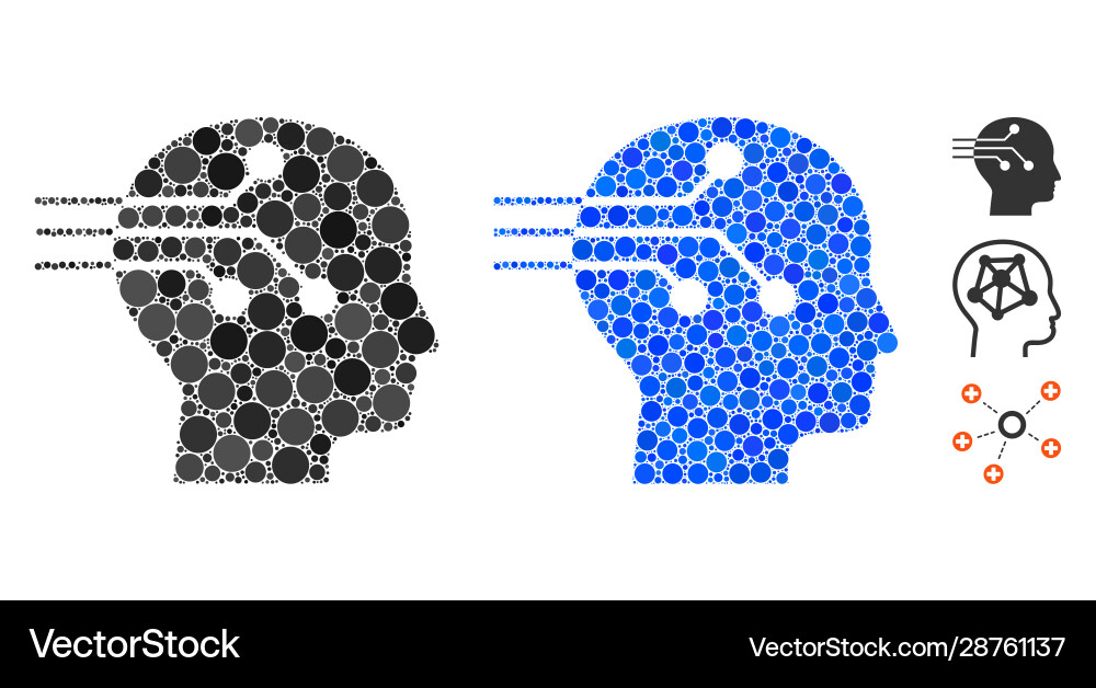 Brain interface mosaic icon round dots Vector Image
